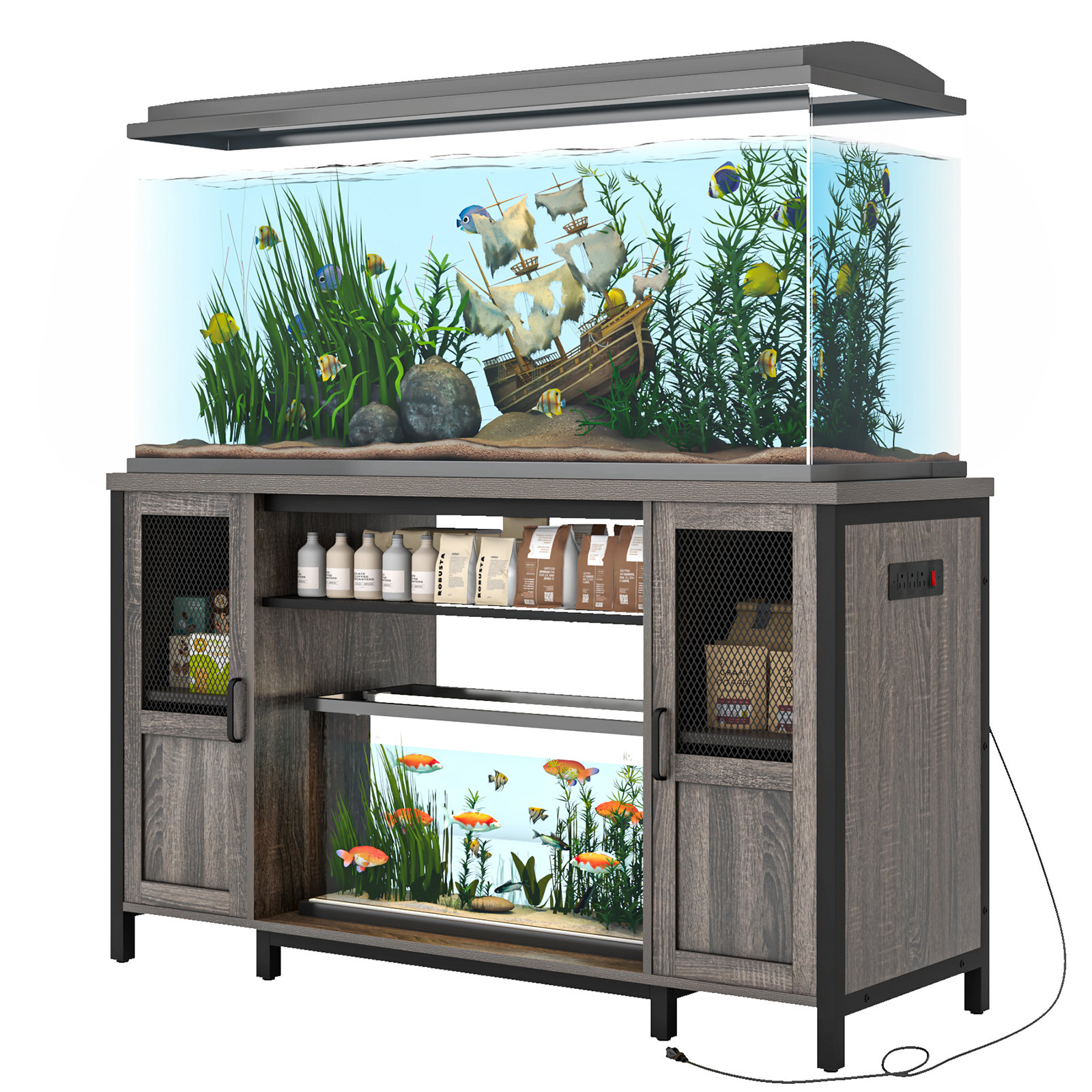 55-75 Gallon Fish Tank Stand With Power Outlet, Heavy Duty Metal Aquarium  Stand For 2 Fish Tank Accessories Storage, Suit For Turtle Tank, Reptile