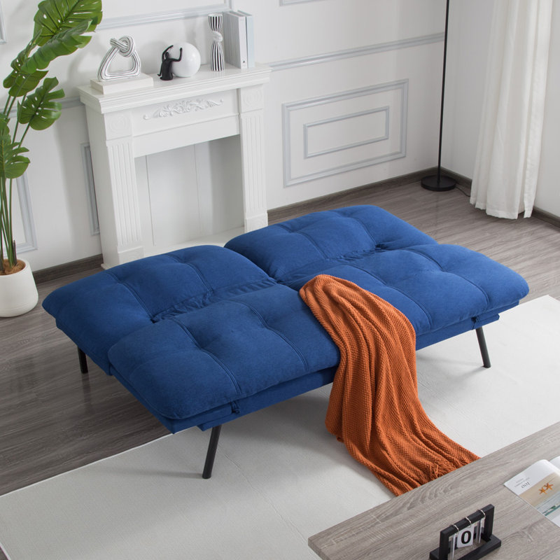 Canapé-lit futon convertible avec pieds en métal, Bleu