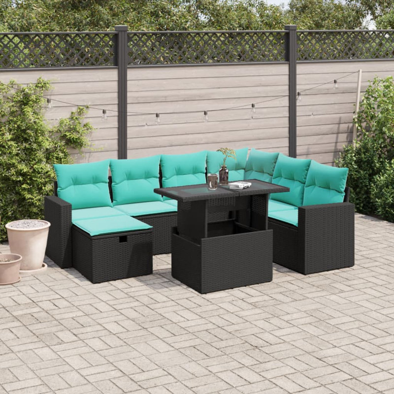  Ensemble de canapé de patio 8 pièces avec coussins en rotin de polyester, Vert, Noir
