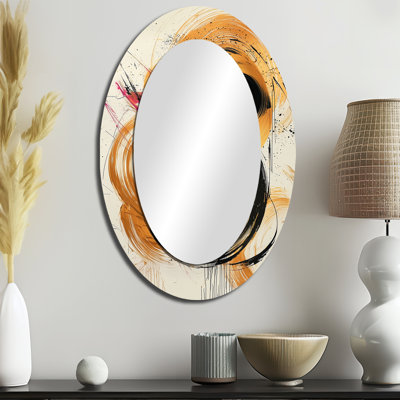 Cercles abstraits dans des tons roses et dorés IV - Miroir mural moderne ovale