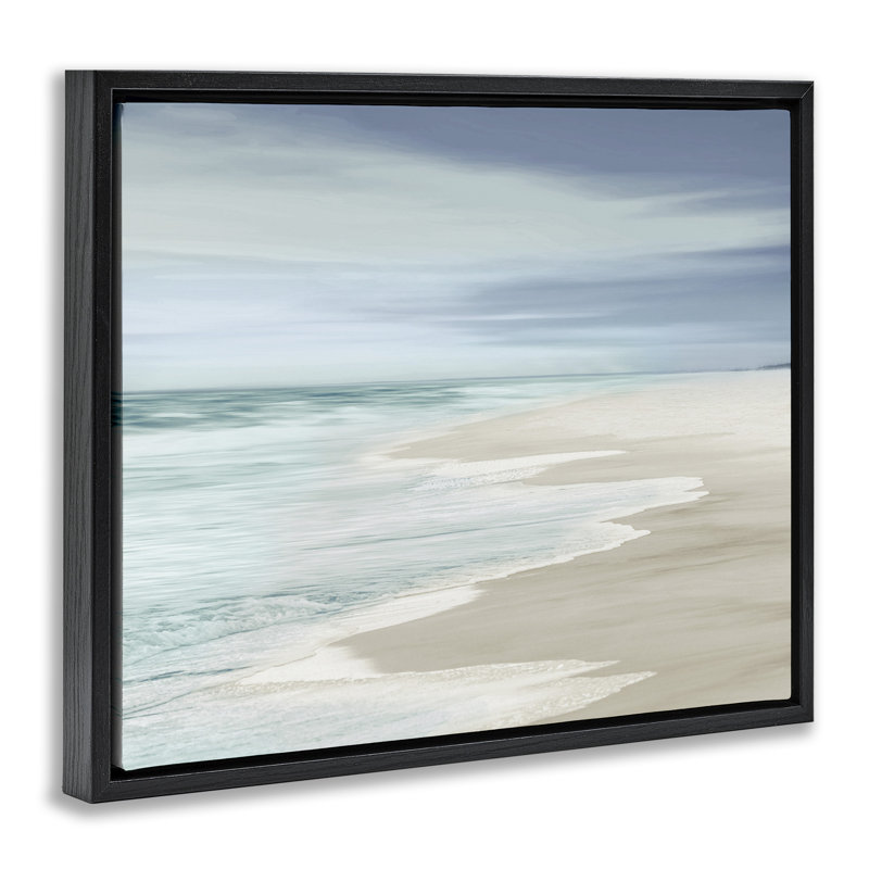 Paysage de plage en mousse, H 21 po x l 17 po, Cadre flottant noir de jais