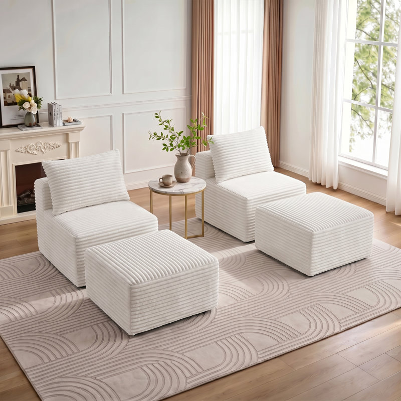 Fauteuil à billes sans accoudoirs et méridienne, fauteuil en mousse de style Mid-Century, Velours côtelé beige