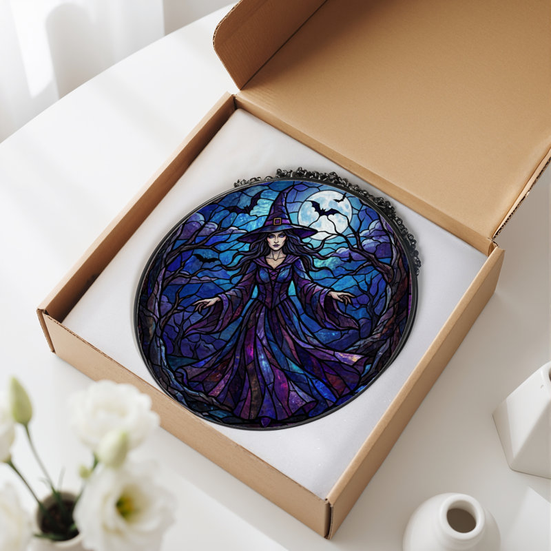12"H Witch Night Stained Glass Window Panel
