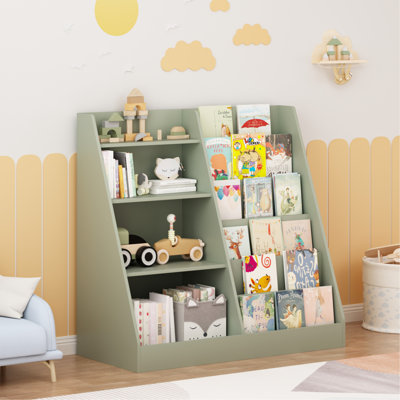 Organisateur de rangement pour livres et jouets pour enfants, étagère à livres multifonctionnelle en bois pour enfants avec présentoir dans la chambre de jeu pour enfants, enfants, tout-petits (sauge)