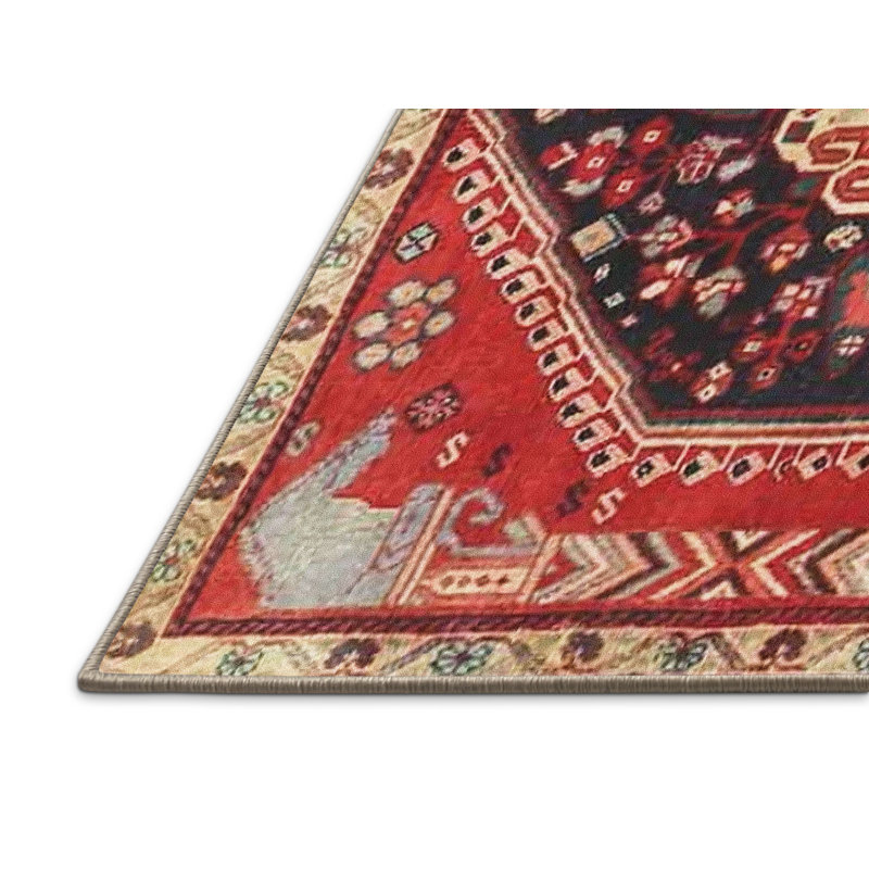 Tapis traditionnel rouge / noir, Rectangle 5 pi x 7 pi