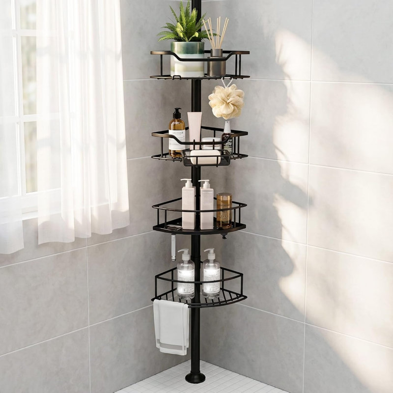 Tension Stainless Steel Shower Shelf, Black