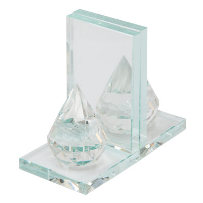 Crystal Teardrop Decorative Bookends, Home or Office Decor, Clear and Frosted