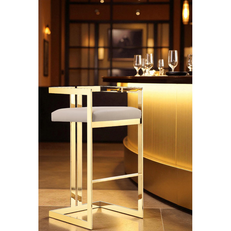 Tabouret de bar avec repose-pieds Kenzie, Doré, Similicuir sable, Tabouret de bar (siège d'une hauteur de 29,5 po)