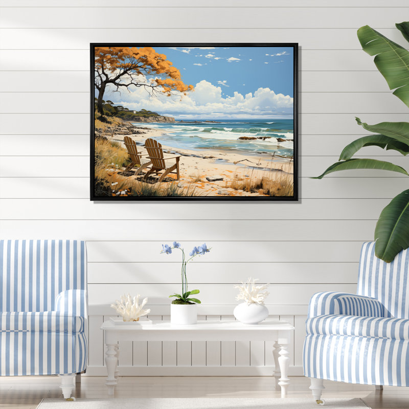 «Coastalbeach Beach Bliss Pastoral», reproduction d'art sur toile, H 34 po x l 44 po x P 1,5 po, Cadre flottant noir