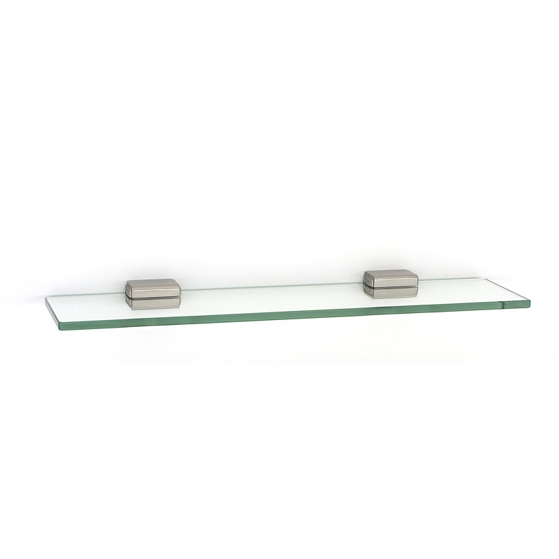 Satin Nickel Cube 18" Glass Wall Shelf with Beveled Edges