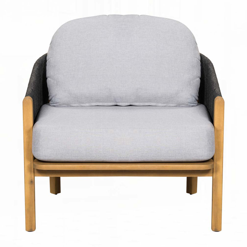 Fauteuil club d'extérieur en bois, Teck / noir, Gris