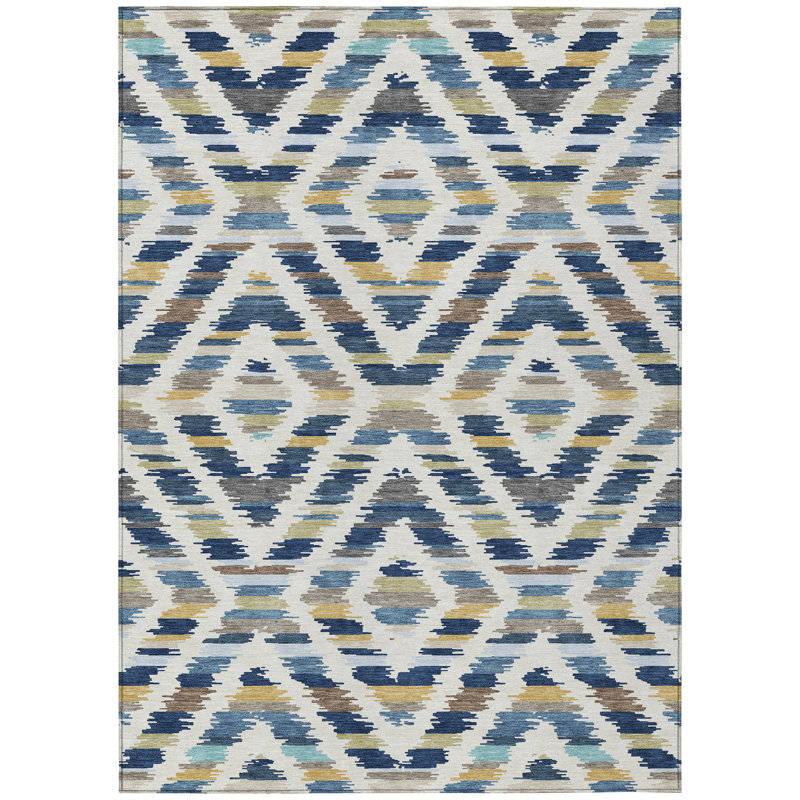 Machine Washable Indoor/Outdoor Chantille Tribal Rug, 3' x 5', Navy