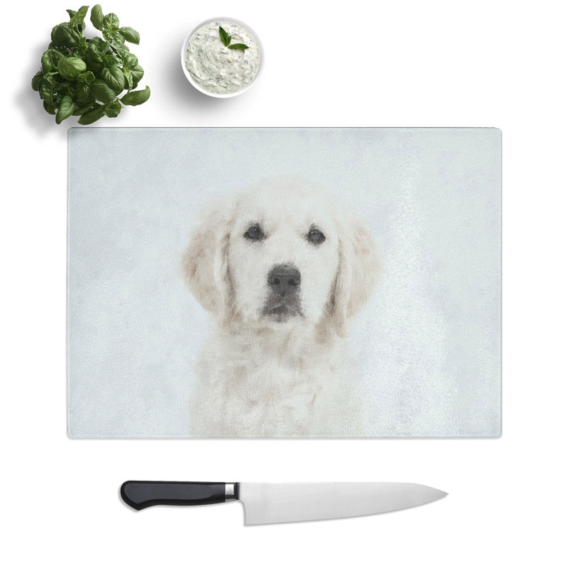 Tempered Glass Golden Retriever Puppy Chopping Board, 20 cm x 28.5 cm