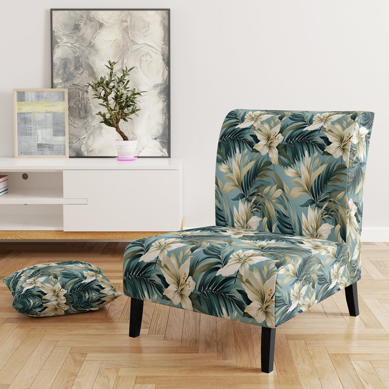 Coastal Neutrals Tropical Motif - Fauteuil de chambre rembourré Coastal, fauteuil d'appoint beige