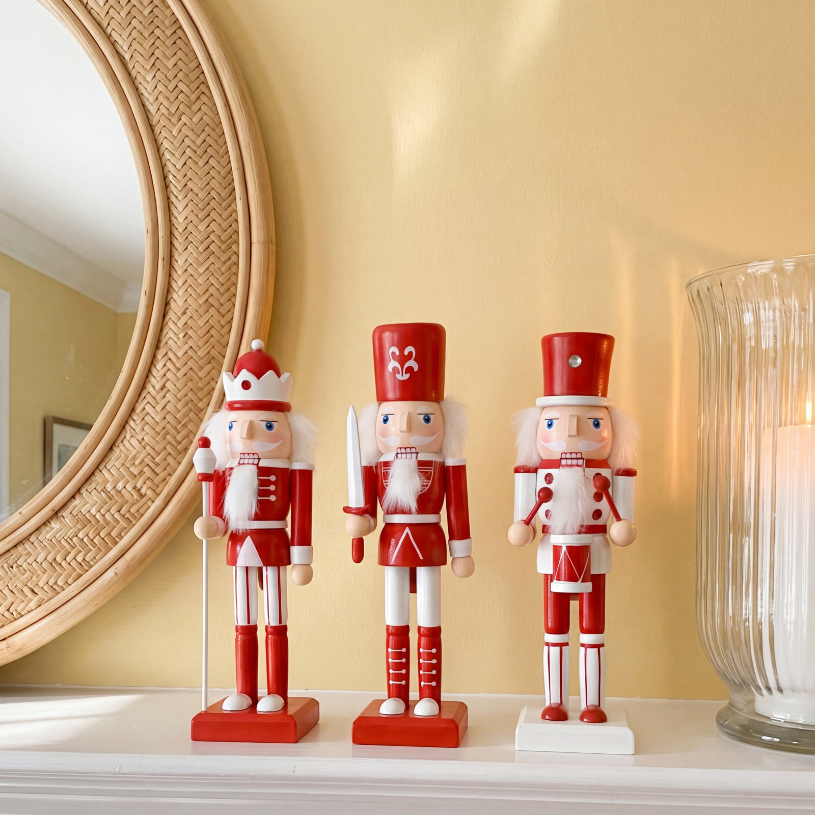 3-Piece Red and White Nutcracker Figurine Set