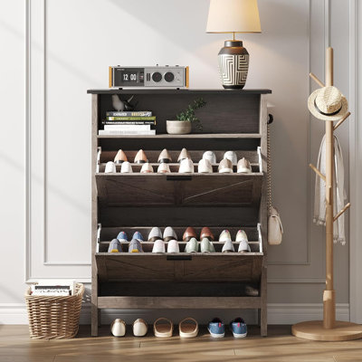 Armoire de rangement pour chaussures avec 2 tiroirs rabattables, fonction de désodorisation automatique, armoire de rangement pour chaussures autoportante