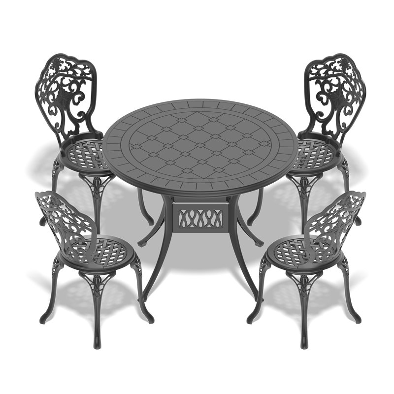5-Piece Set Of All-Weather Cast Aluminum Dining Furniture Set With Black Frame, 4