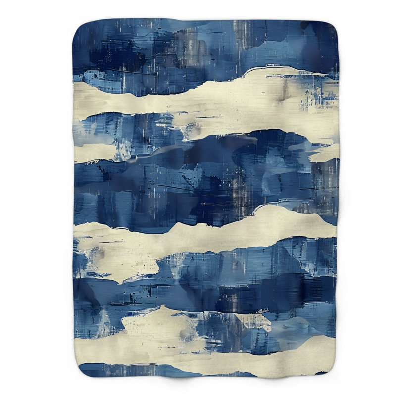 Bleu artistique - couverture sherpa de qualité supérieure 1 pièce, Grand lit