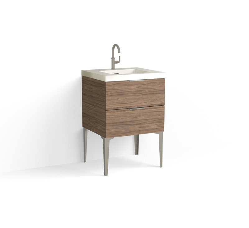 Avila 24" W Freestanding Single Bathroom Vanity with Dean Leg, Matte White/Single, Nocino, Polished Nickel
