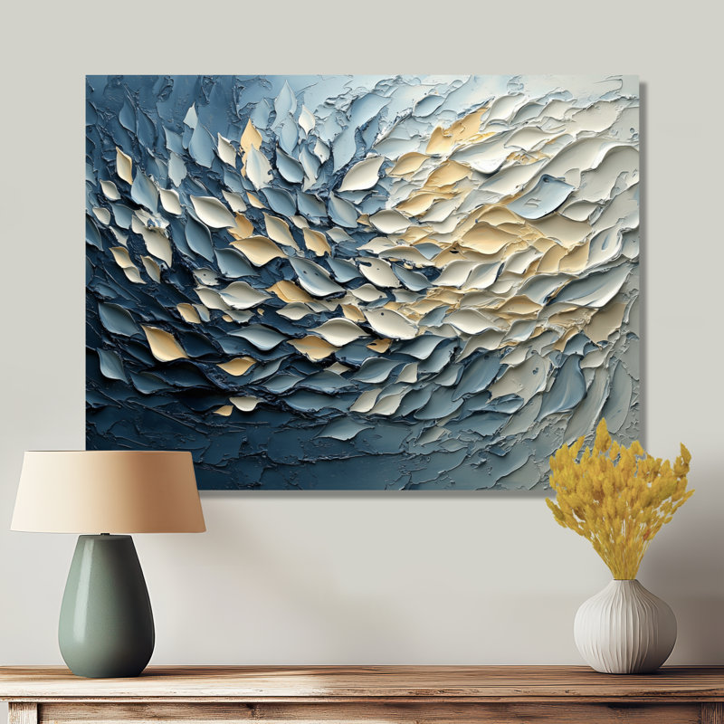 Décoration murale en métal jaune délicat avec pétales de fleurs jaunes et abstraites, H 34 po x l 44 po