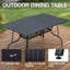Table de salle à manger d'extérieur 63 po x 38 po pour 6 personnes, table de patio rectangulaire en métal avec trou de parasol réglable pour le jardin, la cour et le porche, noir