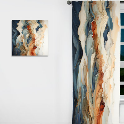 Abstract Orange And Blue River Ink III - Modern Velvet Curtain - Room Darkening - 1 panel