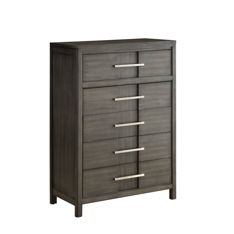 Commode 5 tiroirs Cayer, Gris