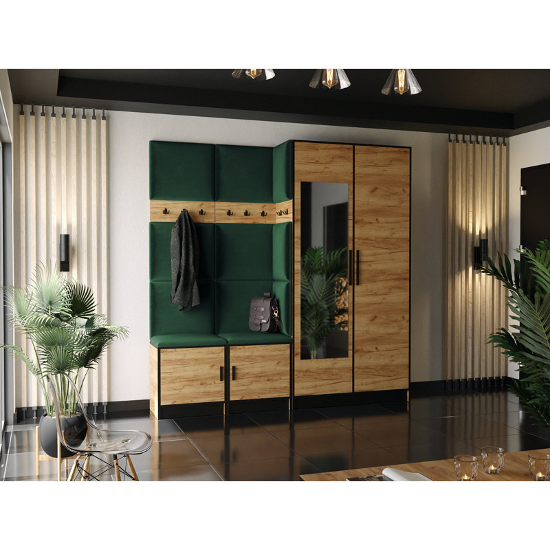 Suzzette Hall Tree 104.8cm Wide with Bench, Oak/Green