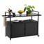 Chariot-bar extérieur avec rangement - noir, roues et plateau en verre pour patio, cour, jardin, service de boissons dans le jardin, boisson au bord de la piscine