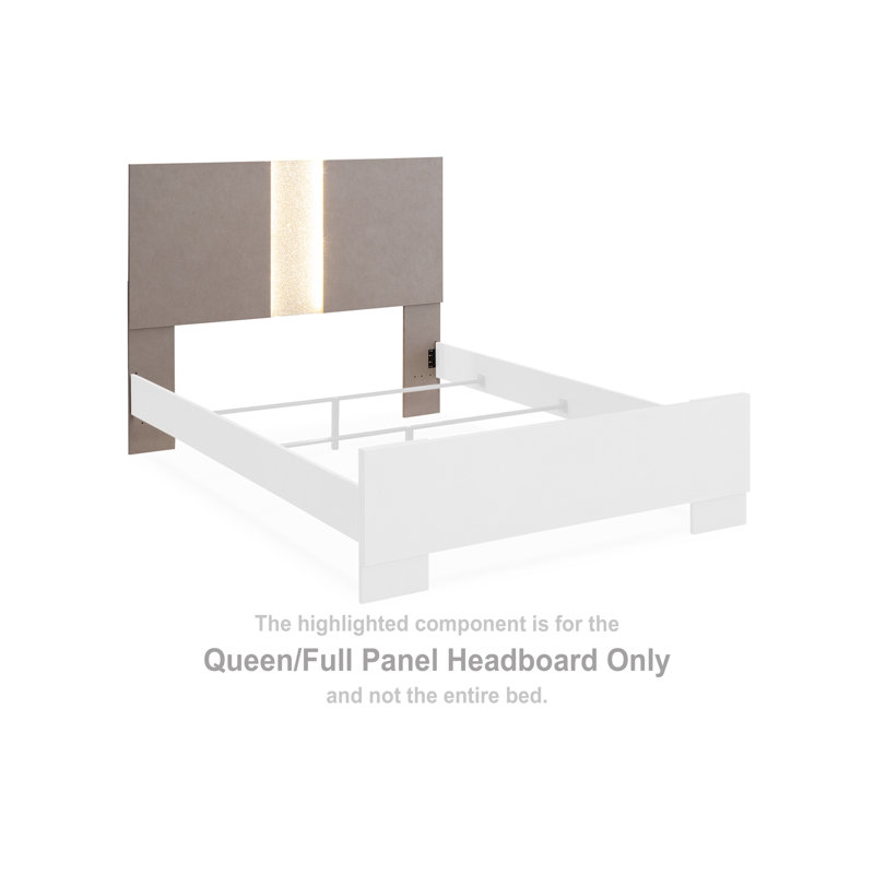 Gray Leather and Wood Queen Panel Bed with LED Lighting