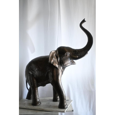Aluminum Elephant Raised Trunk Sculpture Dark Bronze Art 52"x22"x55"H