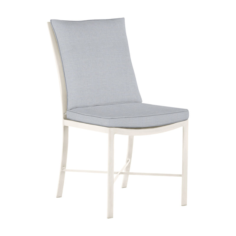 Monaco Patio Dining Side Chair with Cushions, Slate Gray, Linen Chambray, Welt