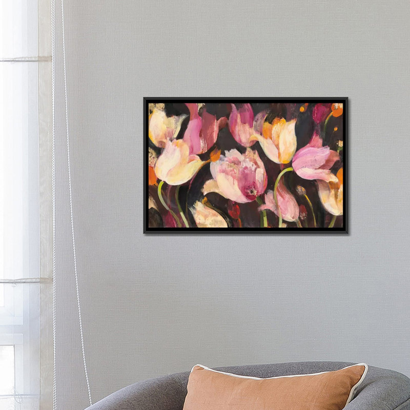 «Popping Tulips», reproduction sur toile, H 18 po x l 26 po x P 1,5 po, Toile avec cadre noir, Pas de tapis