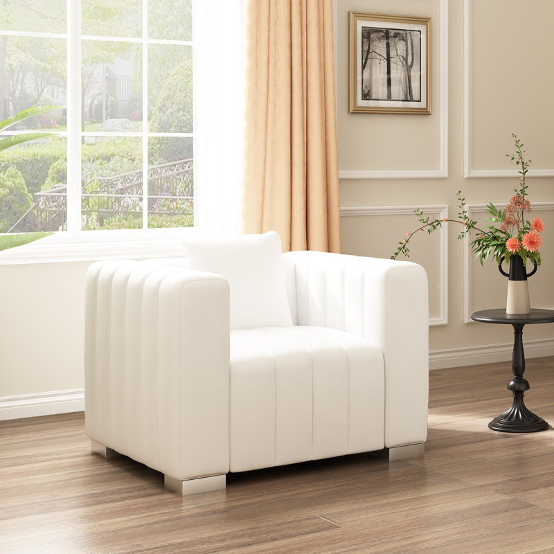Clifford 35.4''  Velvet Armchair, Silver, White