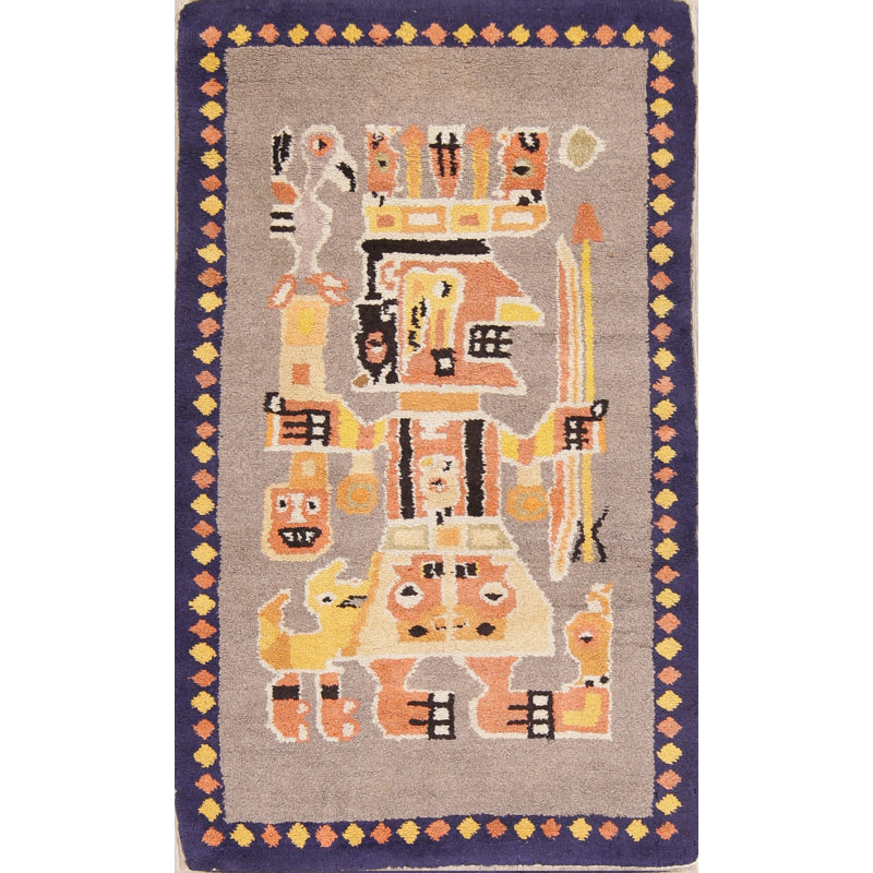 Tapis jaune / gris en laine noué à la main de style oriental chinois Art Deco Rosenblatt