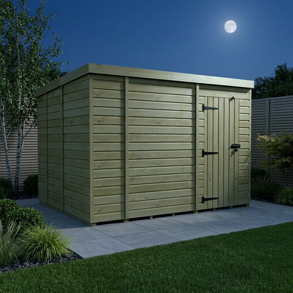Total Sheds 13ft x 9ft Pent Garden Shed - Single Door - No Windows - Pressure Treated Timber - UK Manufactured