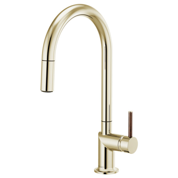 Odin® Pull-Down Faucet with Arc Spout, Polished Nickel, Wood Lever