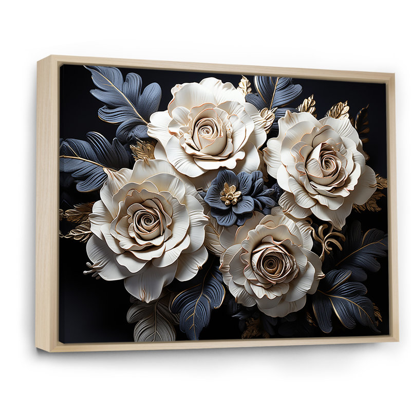 «Gray and Gold Rose Passion I», reproduction sur toile, Cadre naturel flottant, H 24 po x l 32 po x P 1 po