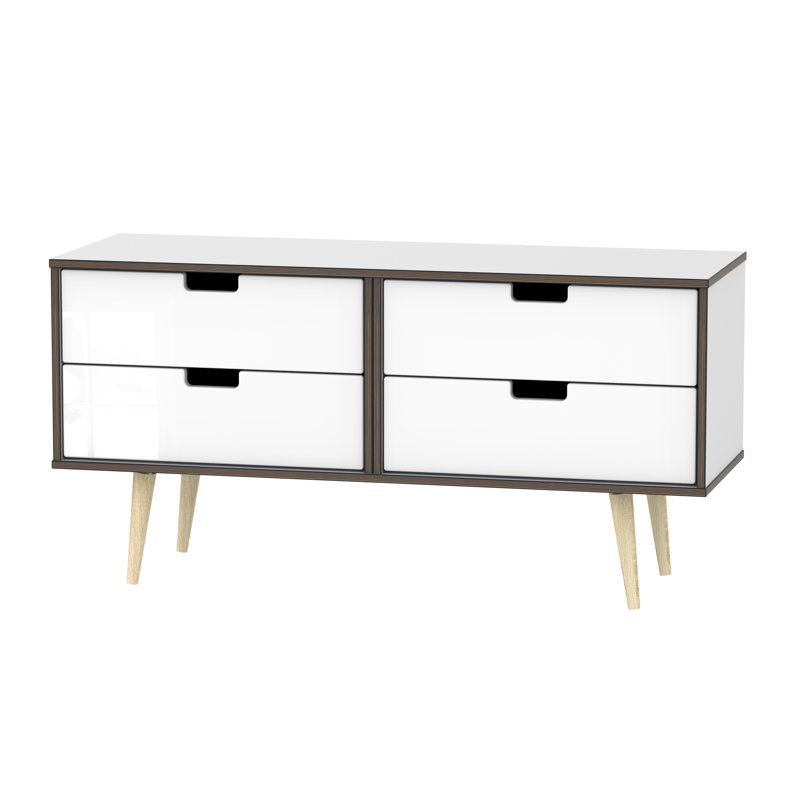 Fully Assembled Fairbury 4 Drawer Chest, White Gloss/Oak