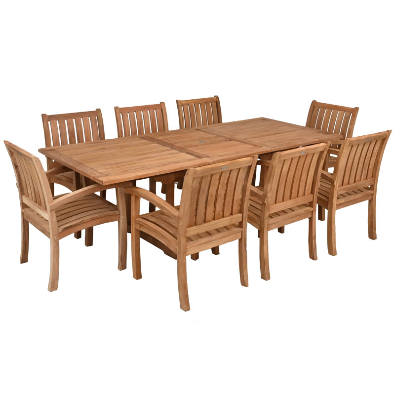 Ensemble de salle à manger 9 pièces en bois de teck avec table à rallonge rectangulaire et 8 chaises Abacho