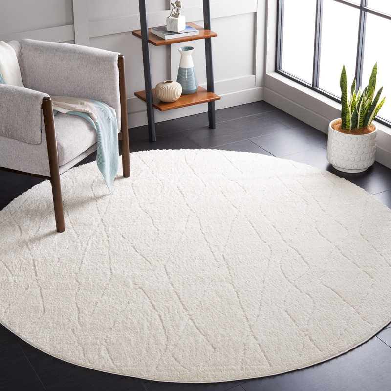Bahiya Abstract Machine Woven Polyester Area Rug in Ivory/Beige, Round 6'7"
