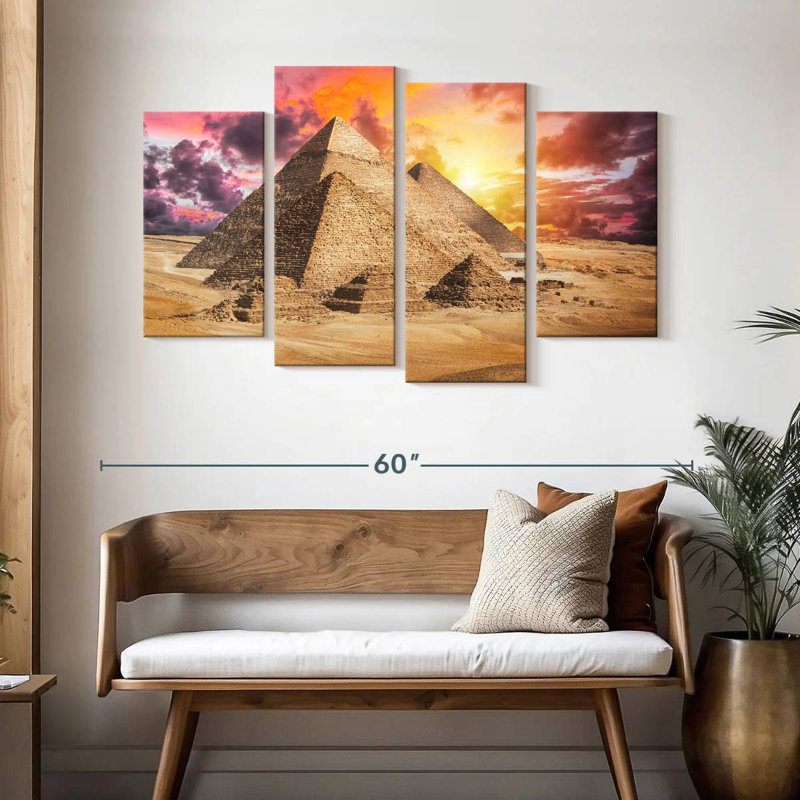 Pyramides d'Adella Gizeh, ciel coucher de soleil, H 32 po x l 52 po