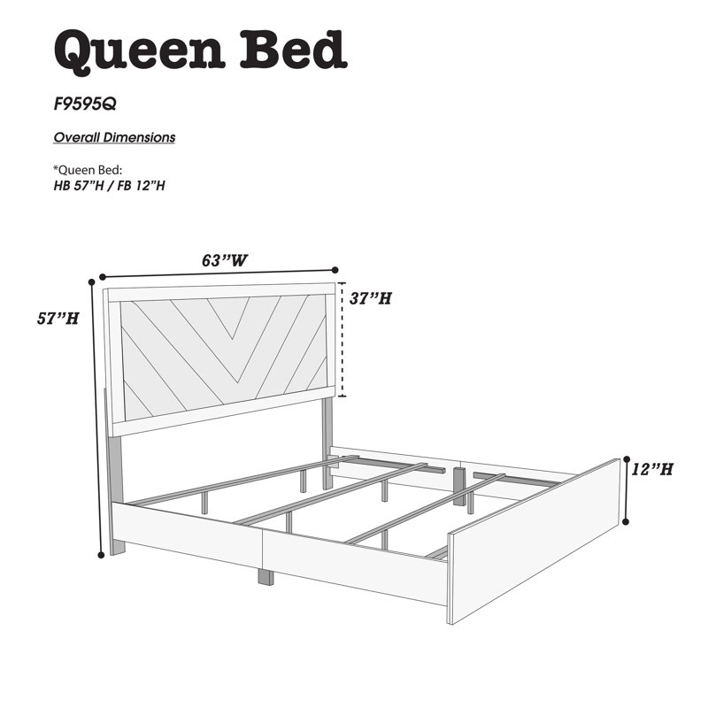 Rustic Accented Dark Gray Oak Queen Bed, Fabric Wrapped, Assembly Required Needed