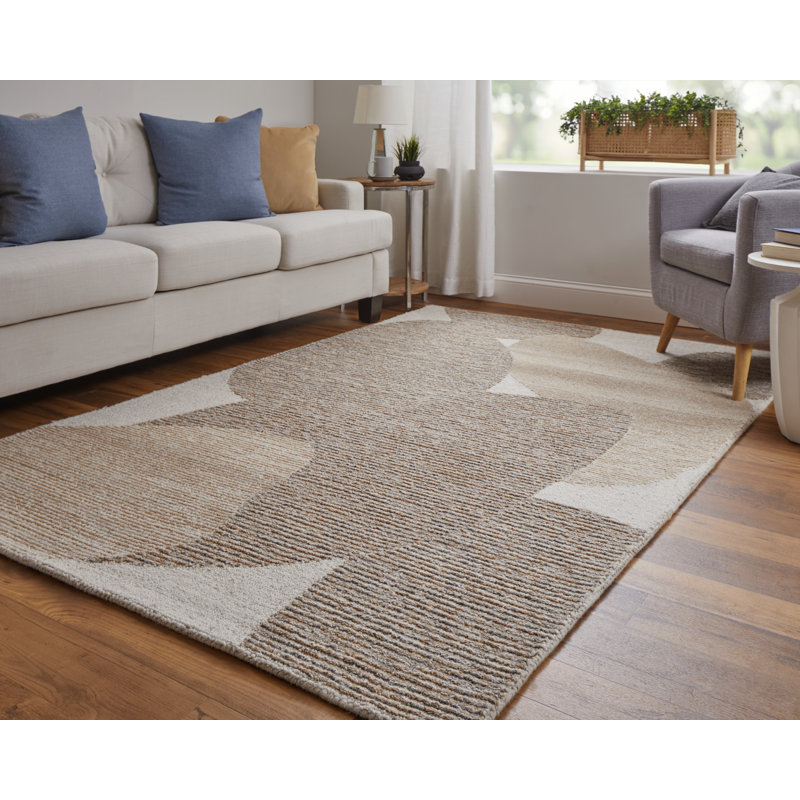 Tapis rectangulaire en laine touffeté à la main brun / brun clair / ivoire Jennae, Rectangle 3 pi 6 po x 5 pi 6 po