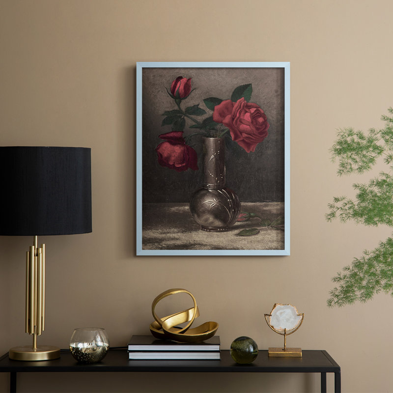 Reproduction florale vintage avec encadrement CCLXIV - bois massif, Bleu, H 11 po x l 9 po
