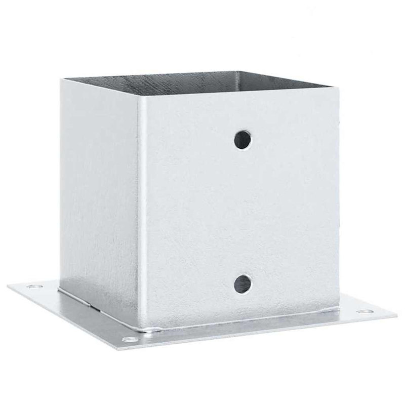 Post Bases Square 4 Pcs Silver Galvanised Steel, 15cm H x 20cm W x 3.2cm D