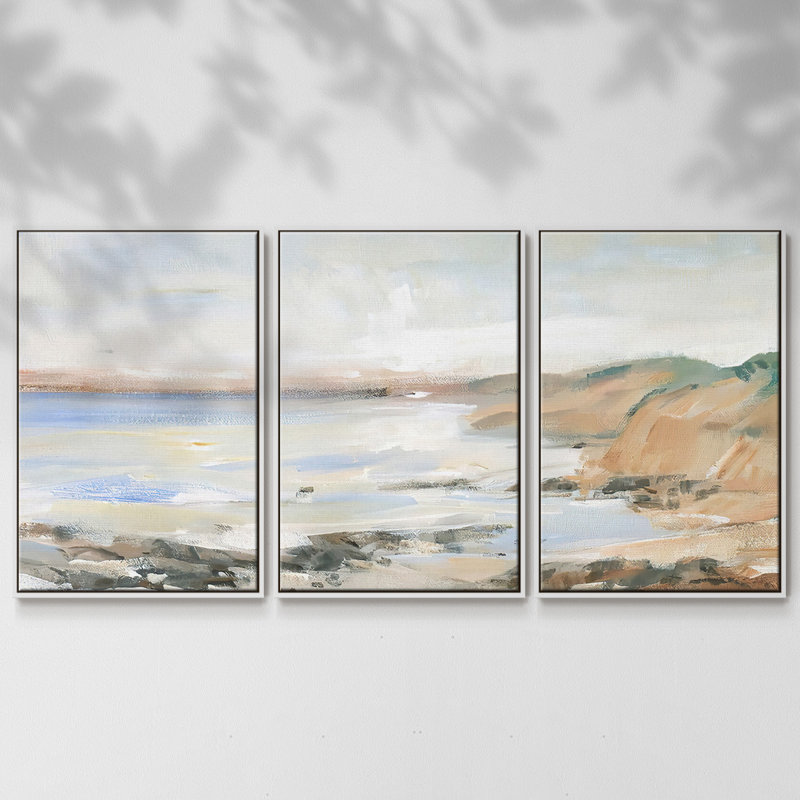 Shoreline Study II - Toile encadrée multi-pièces, Blanc, H 40 po x l 78 po x P 2 po