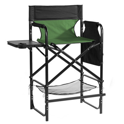 26In Olive Iron Pipe Folding Director Chair With Built-In Cup Holder, Side Table, Storage Pocket by 17 Stories
