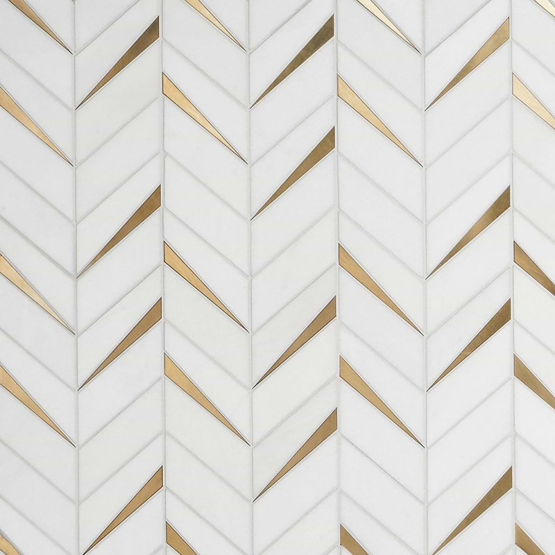 Vara Polished Marble And Brass Mosaic, Thassos