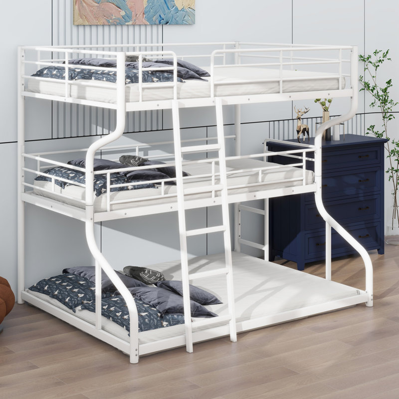 Triple lit superposé avec échelle longue et courte, Blanc